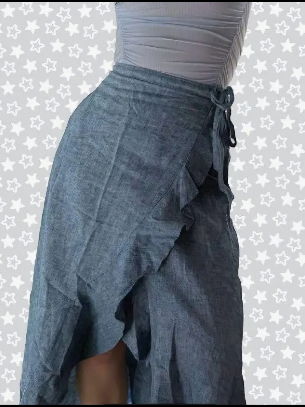 Express Women's Boho Linen Cotton Light Chambray Tie Wrap Ruffle Midi Skirt